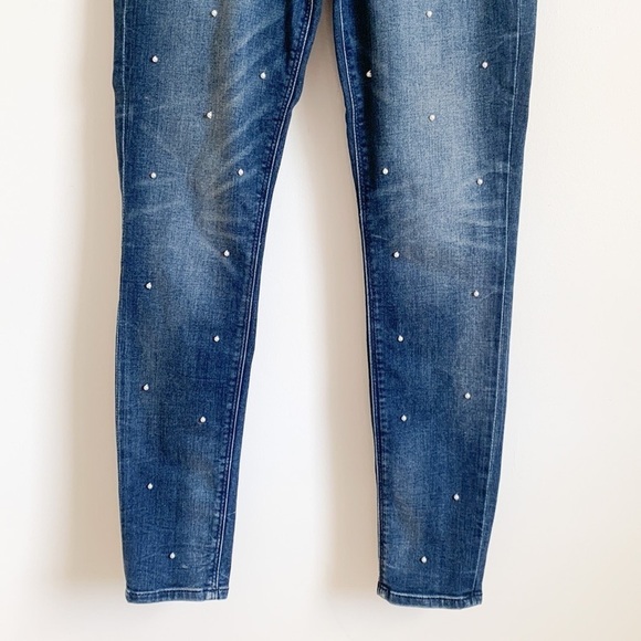Express Pearl Embellished Blue Denim Mid Rise Ankle Legging 4 - Picture 3 of 11
